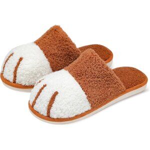 Women's Orange White Memory Foam Winter Warm Cozy Fuzzy Bedroom Slippers Shoes